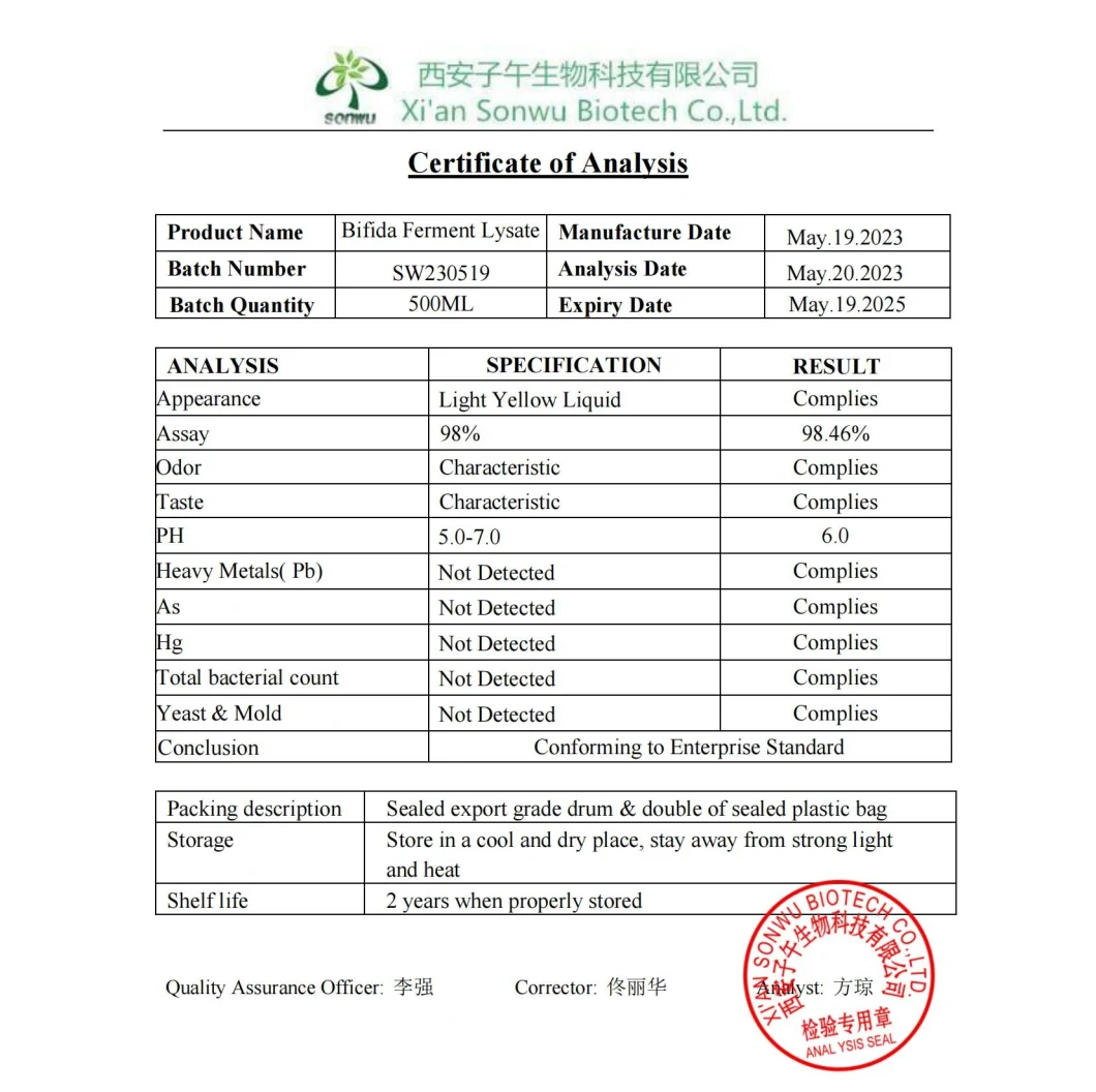 Sonwu Supply Cosmetic Ingredients Grade CAS 96507-89-0 Bifida Ferment Lysate